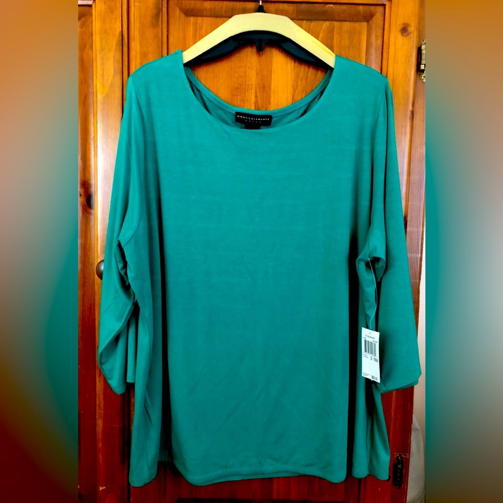 Grace Elements Jade Green Pullover Knit Top, Plus Size 2X, NWT